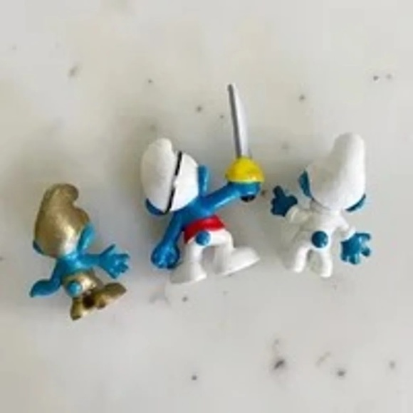 Smurf Figurines Set of 3, includes Rare 1965 Gold Peyo Smurf, Schleich Toys - Picture 2 of 10